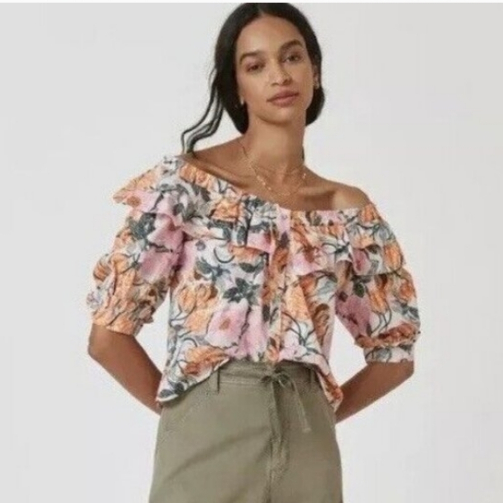 ๐๏ธ Anthropologie Cecilia Pettersson Floral Print with Elastic Shoulder Top. NWT - Picture 11 of 12